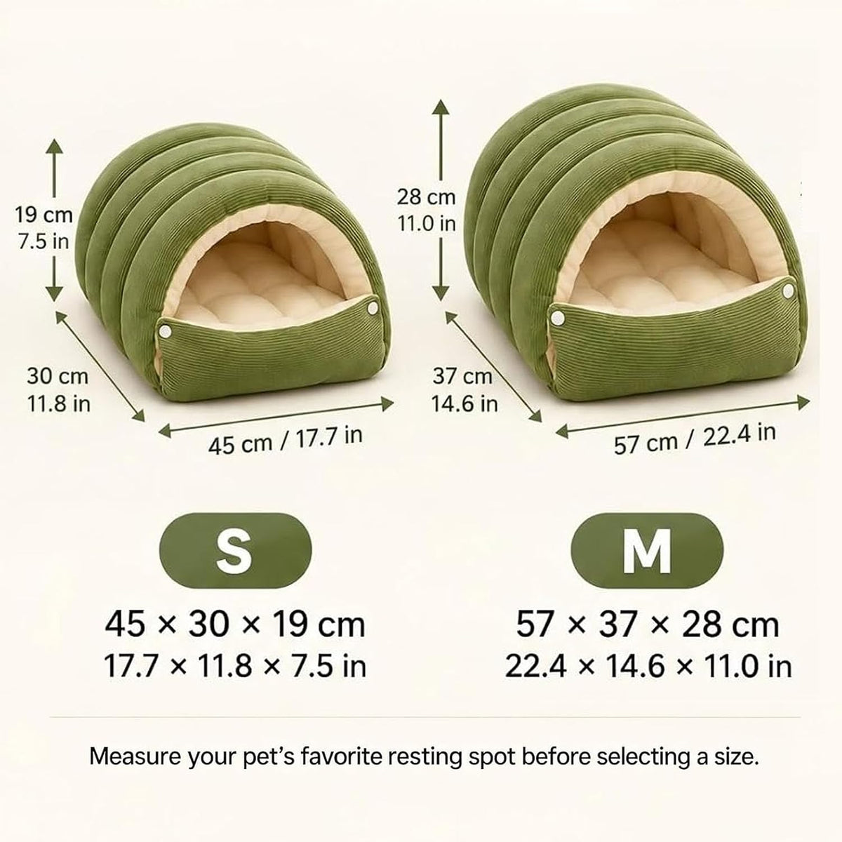 Dachshund Cave Bed, Cat Cave Bed & Dog Cave Beds (Medium,Green)