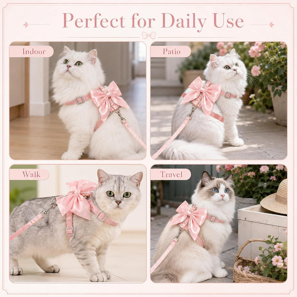 Pink Bow Cat Harness and Leash Set, Escape Proof Kitten Vest