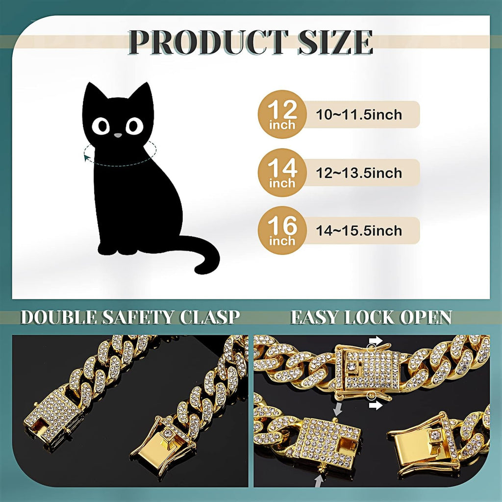Xuniea 2 Pcs Pet Collar Set, Chain and Sunglasses, 12 Inch, Gold, Black