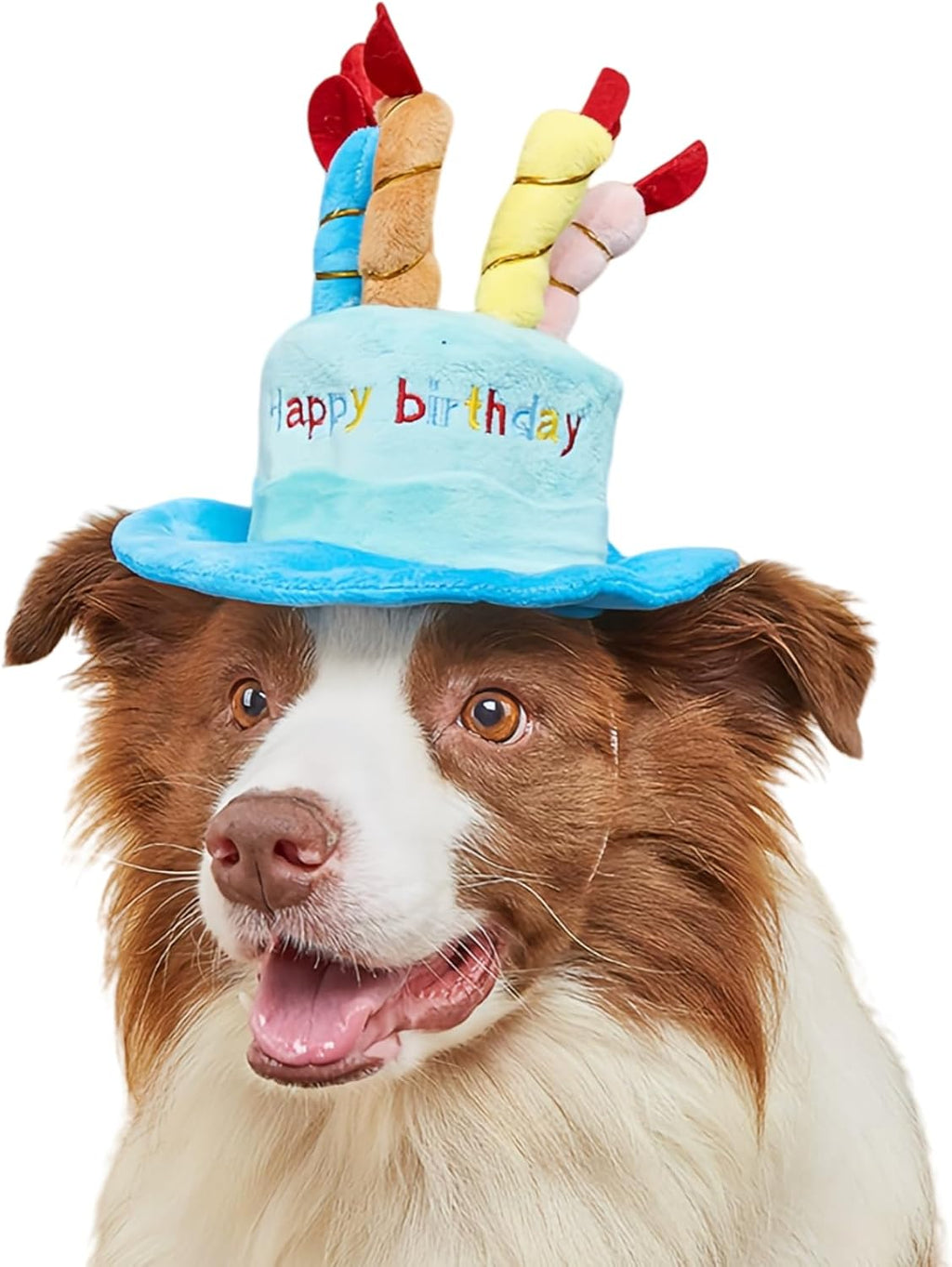 Cute Pet Party Hat for Dogs&Cats - Soft Fluffy Birthday Cap with 5 Color Candles (Blue), Adjustable Strap for Halloween,