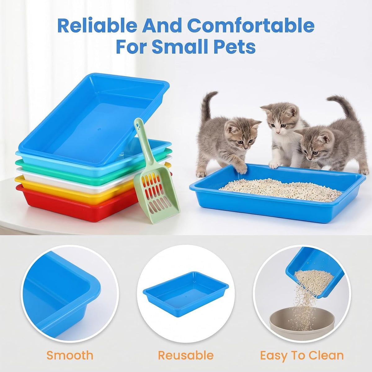 6 Pack Small Kitten Litter Box 1.6 inch Low Entry Litter Box with Scooper