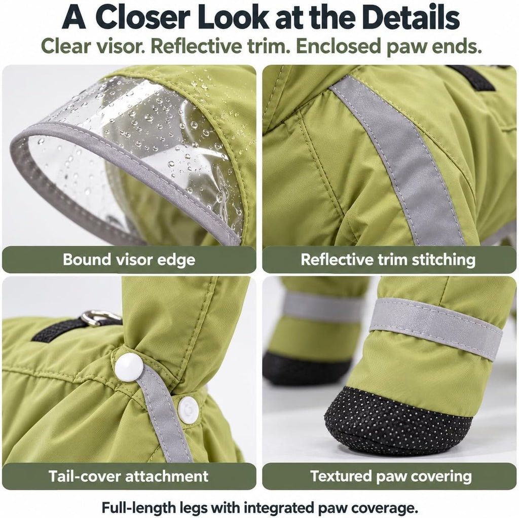Rain Coat for Dogs - Waterproof Dog Raincoat with Harness Opening (Green,Medium)