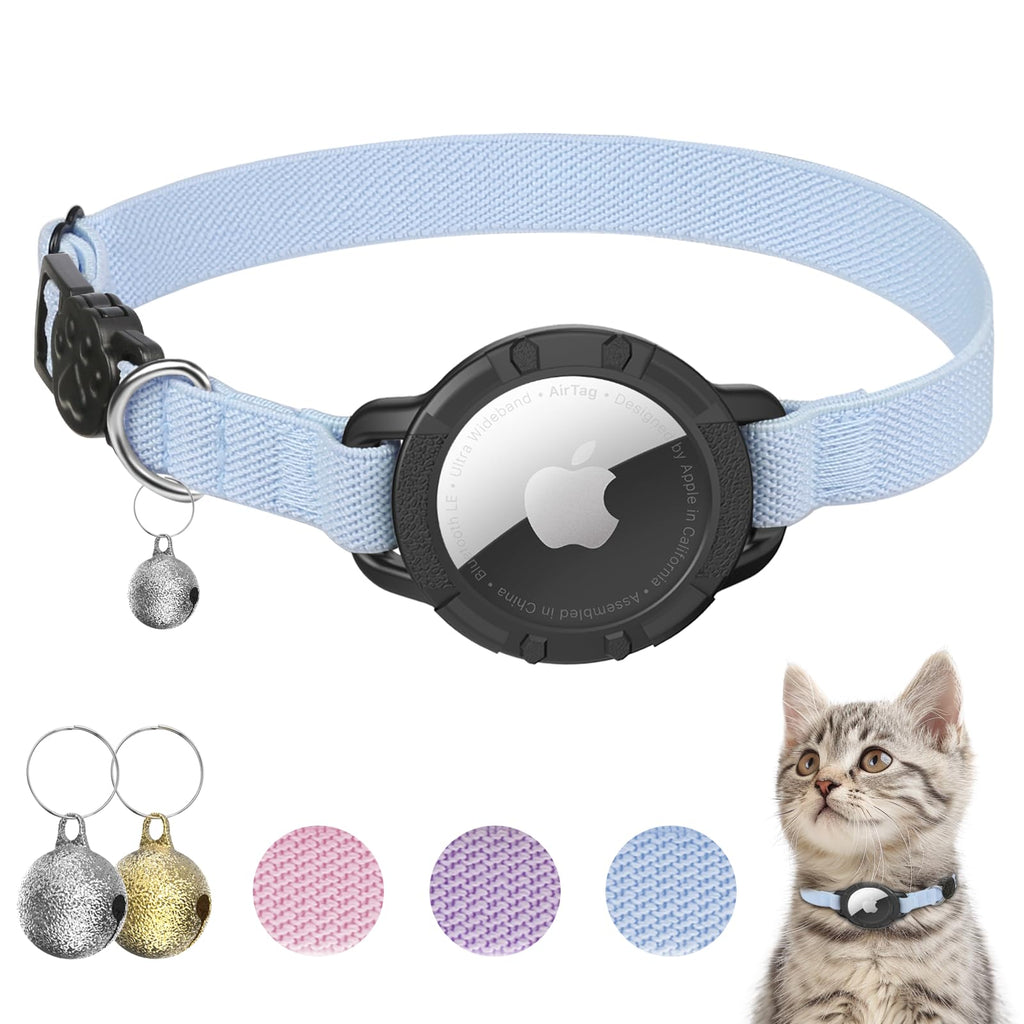 AirTag Cat Collars, Stretchy Collar with Air Tag Holder and Bell