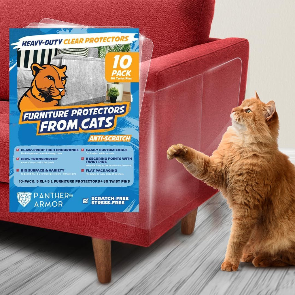 Panther Armor Furniture Protector, 8-Pack, Heavy Duty Anti-Scratch Cat Couch Protector, Transparent