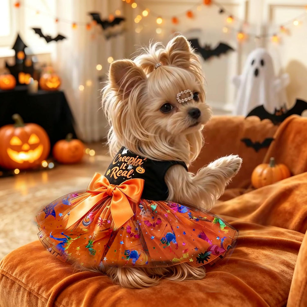 Dog Halloween Costumes Creepin’ It Real Halloween Puppy Dress Holiday Funny Dog Skirt Glitter Pet Clothes Cat Apparel wi