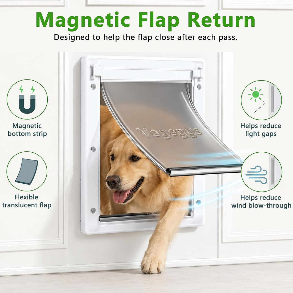 Large Dog Door for Door, Durable Plastic, Magnetic Pet Door with Lock Panel