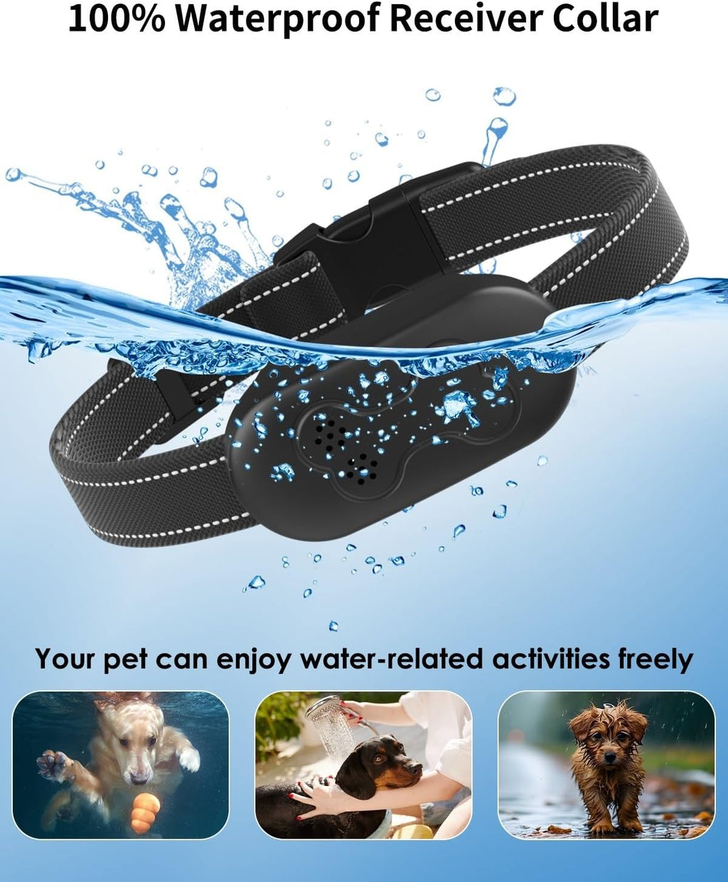 Dog Shock Collar with Remote Control, Waterproof Dog Training Collar, Bk