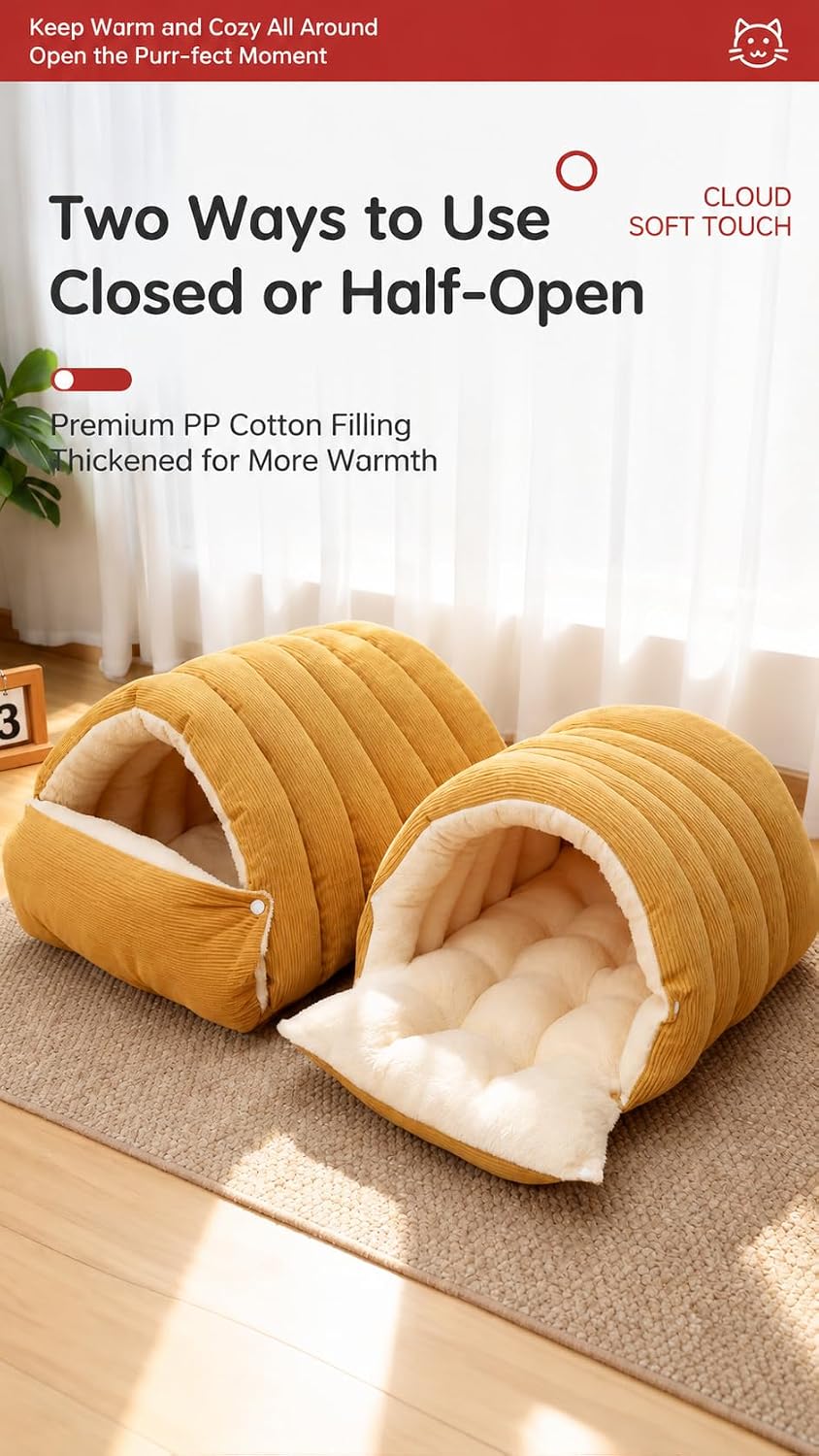 Cat Houses Bed for Indoor Cats, Cat Bed Cave Cat House (Red, S)