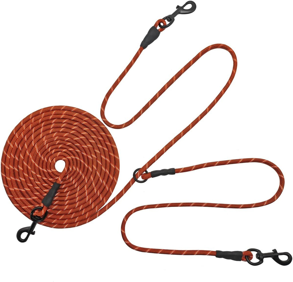 BTINESFUL 12/20/30/50FT Reflective Dog Tie Out for 2 Dogs, 1/3" Nylon Rope