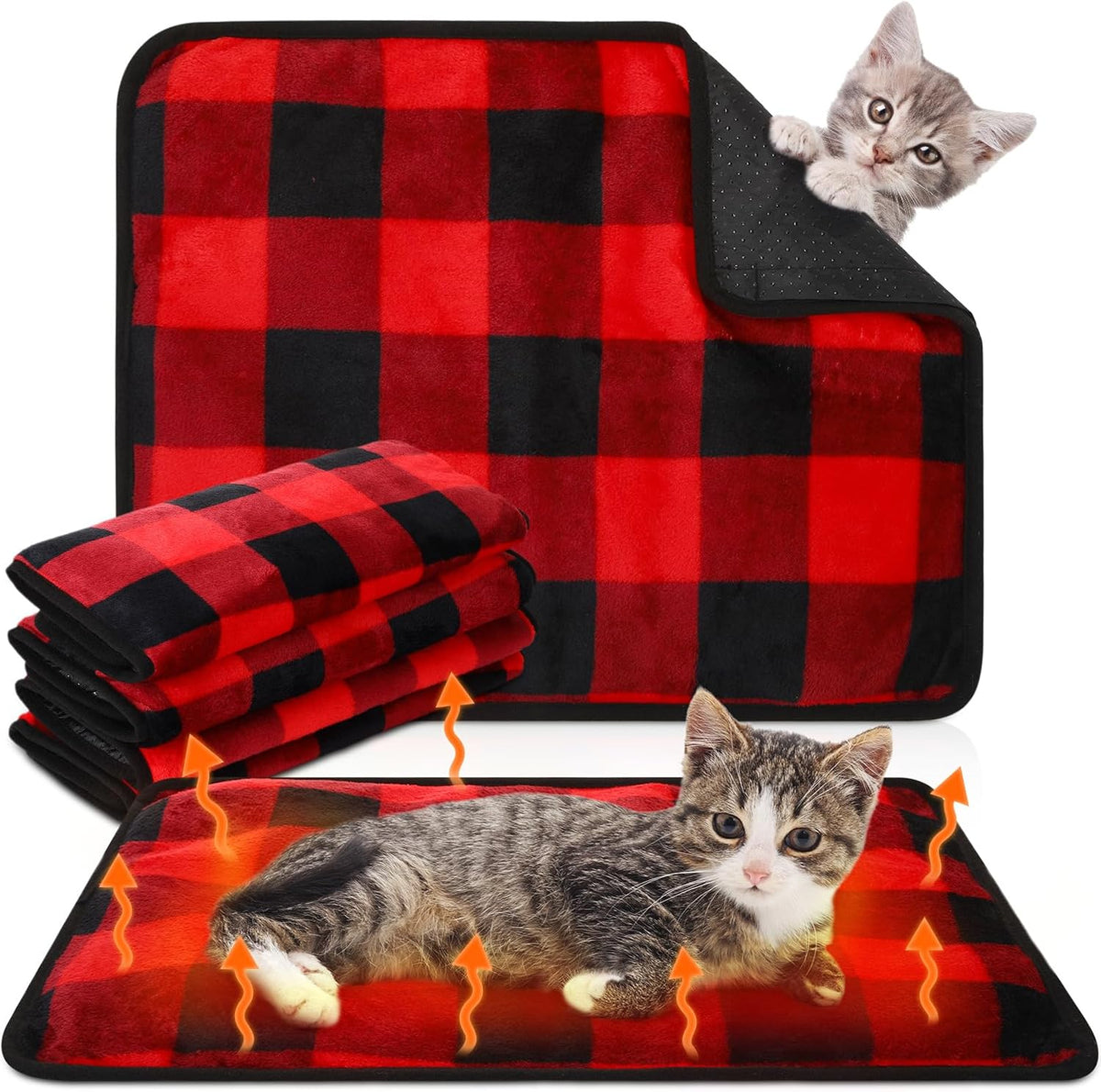 4Pack Self Heating Cat Pad Self Warming Dog Mat, Plaid, 16 x 20 Inches
