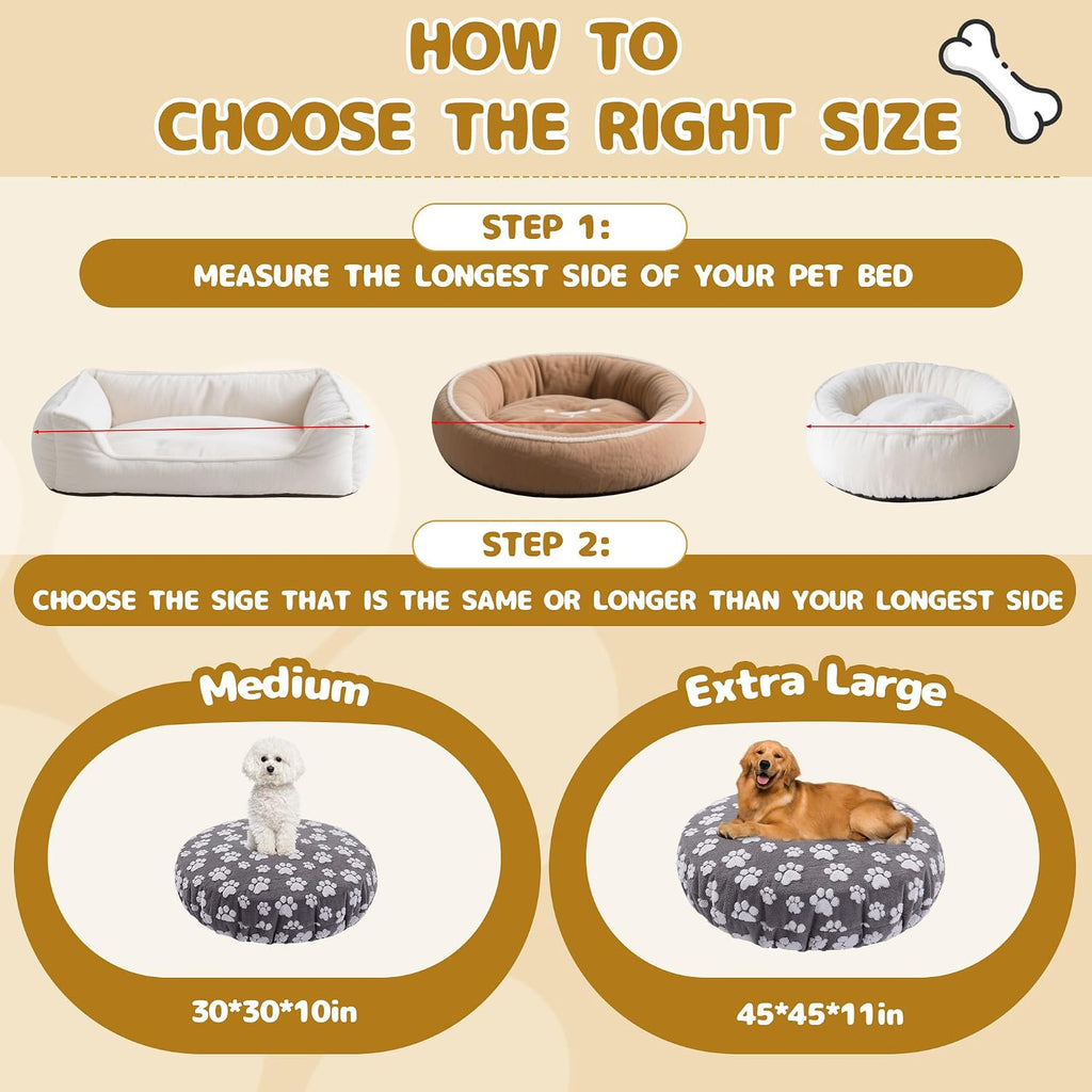 Washable Dog Bed Covers Replacement Round Waterproof Bed Cover for Dog Soft Pet Bed Cover with Lovely Dog Paw Print and 
