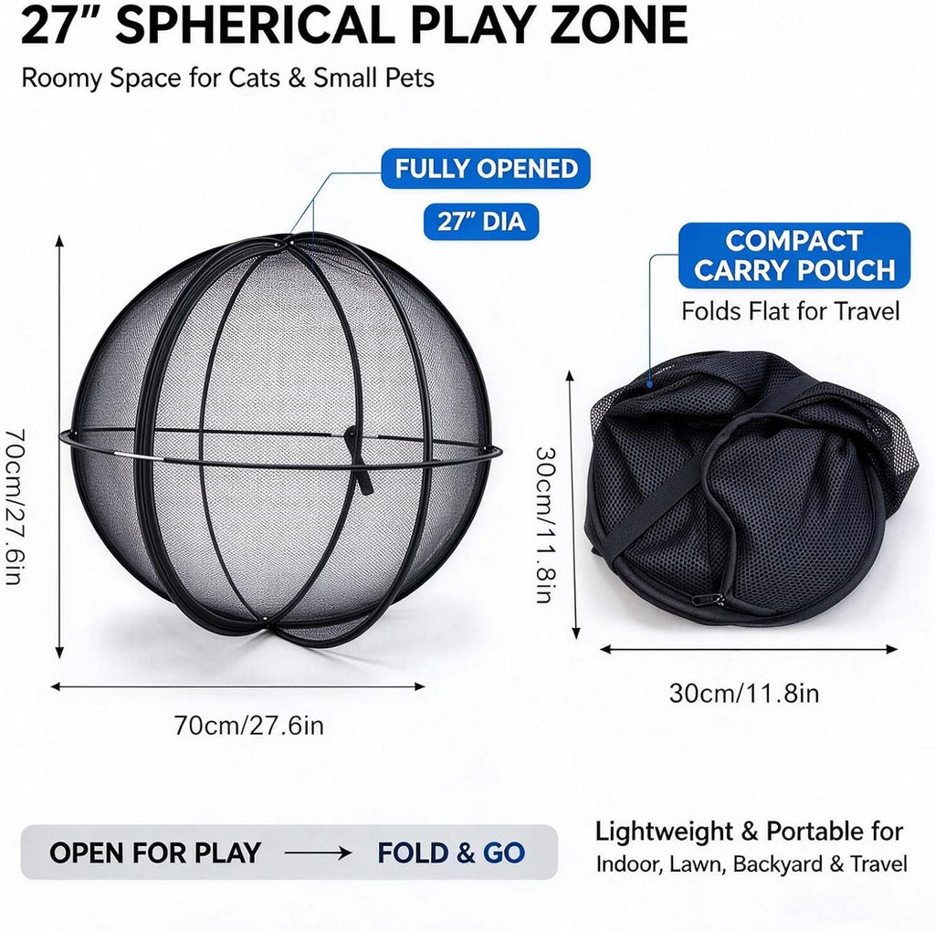 27" Cat Hamster Ball for Outside, Portable Outdoor Cat Enclosure, Collapsible Breathable Pet Rolling Playpen with Zipper