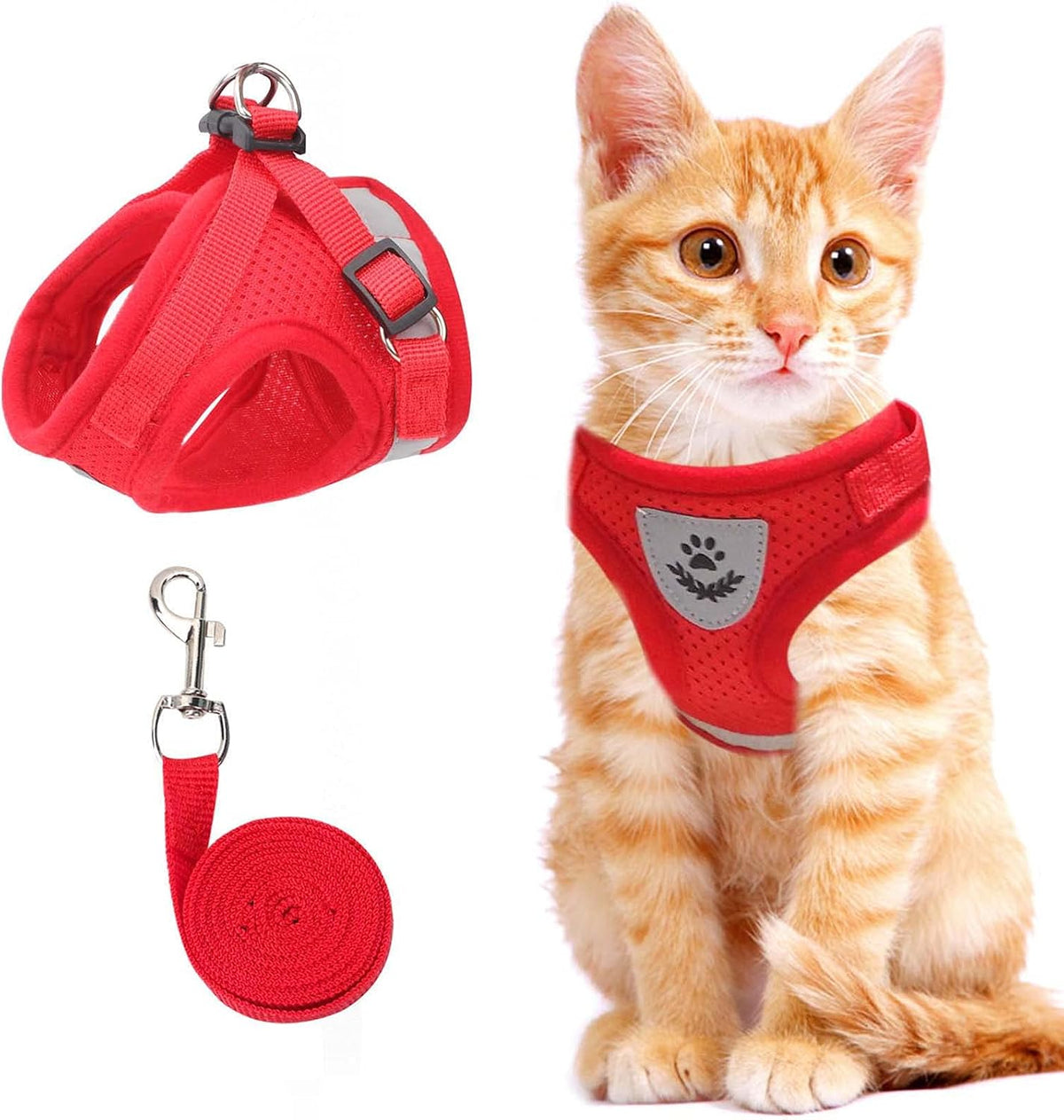 Cat Vest Harness and Leash Set, Escape Proof Kitten Harness Red XS
