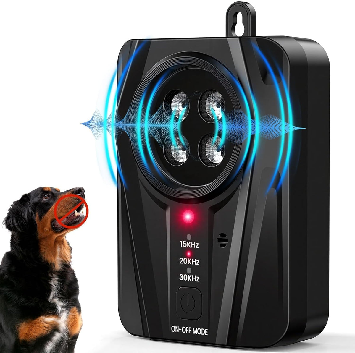 Dog Bark Deterrent Devices, Automatic Anti Barking Device with 4 Ultrasonic Transmitters Long Range 50FT, 3 Mode Recharg