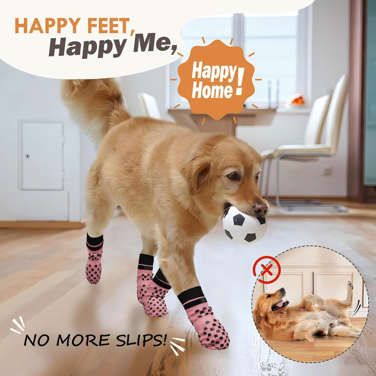 Anti Slip Dog Socks to Prevent Licking Paws, Dog Shoes for Hot/Cold Pavement, Dog Boots on Hardwood Floors, Traction Con