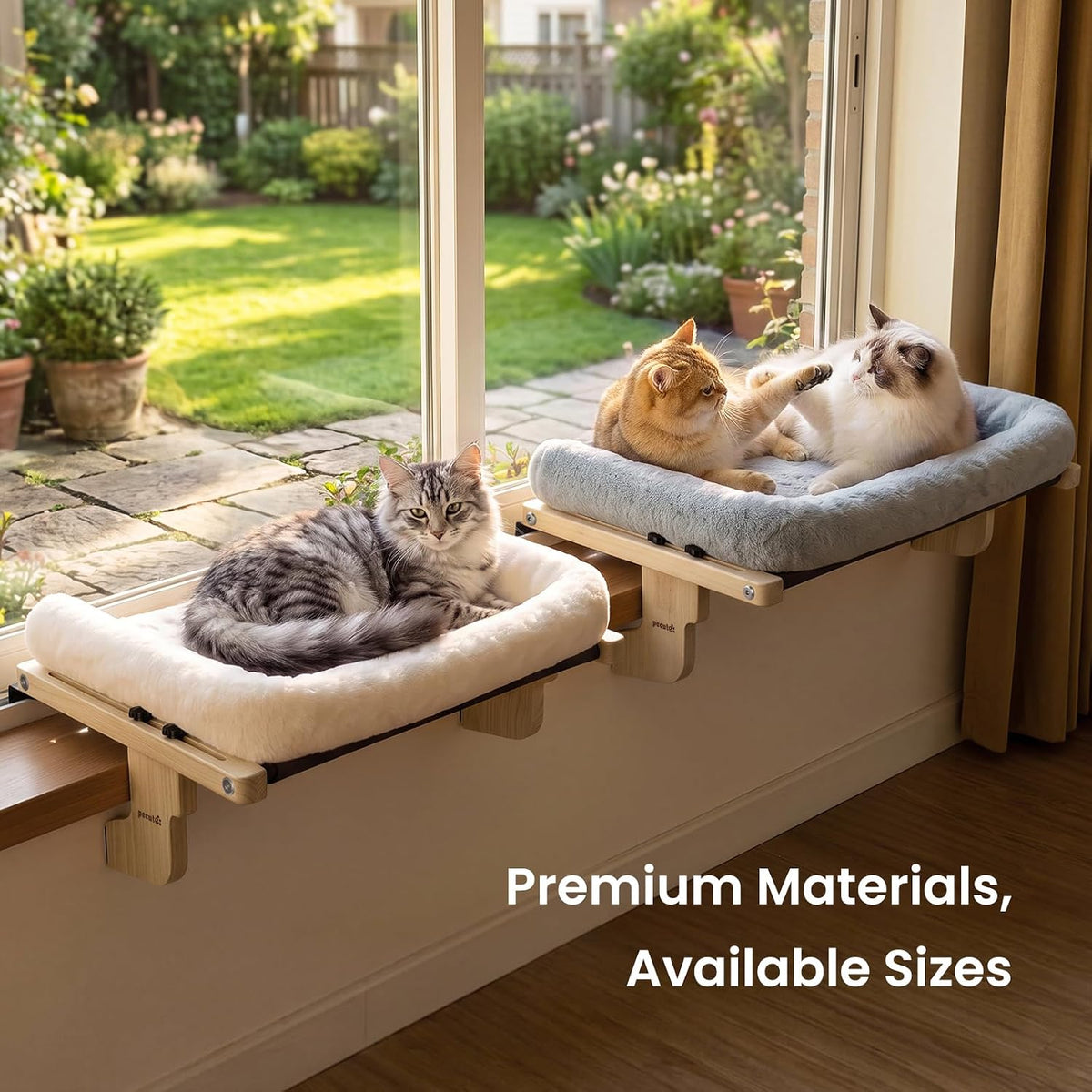 Pecute Cat Windowsill Perch, Cloud-Soft Cat Bed with Wood Frame, 18.9"L