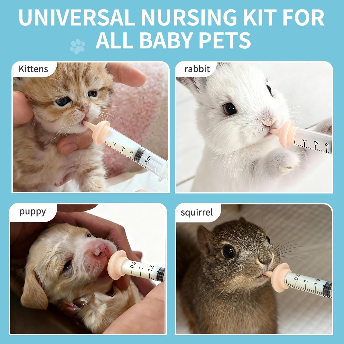 Pet Nursing Kit – Kitten Bottle Feeding Set with Nipples, Syringes, and Formula Dispenser for Newborn Puppies, Kittens, 