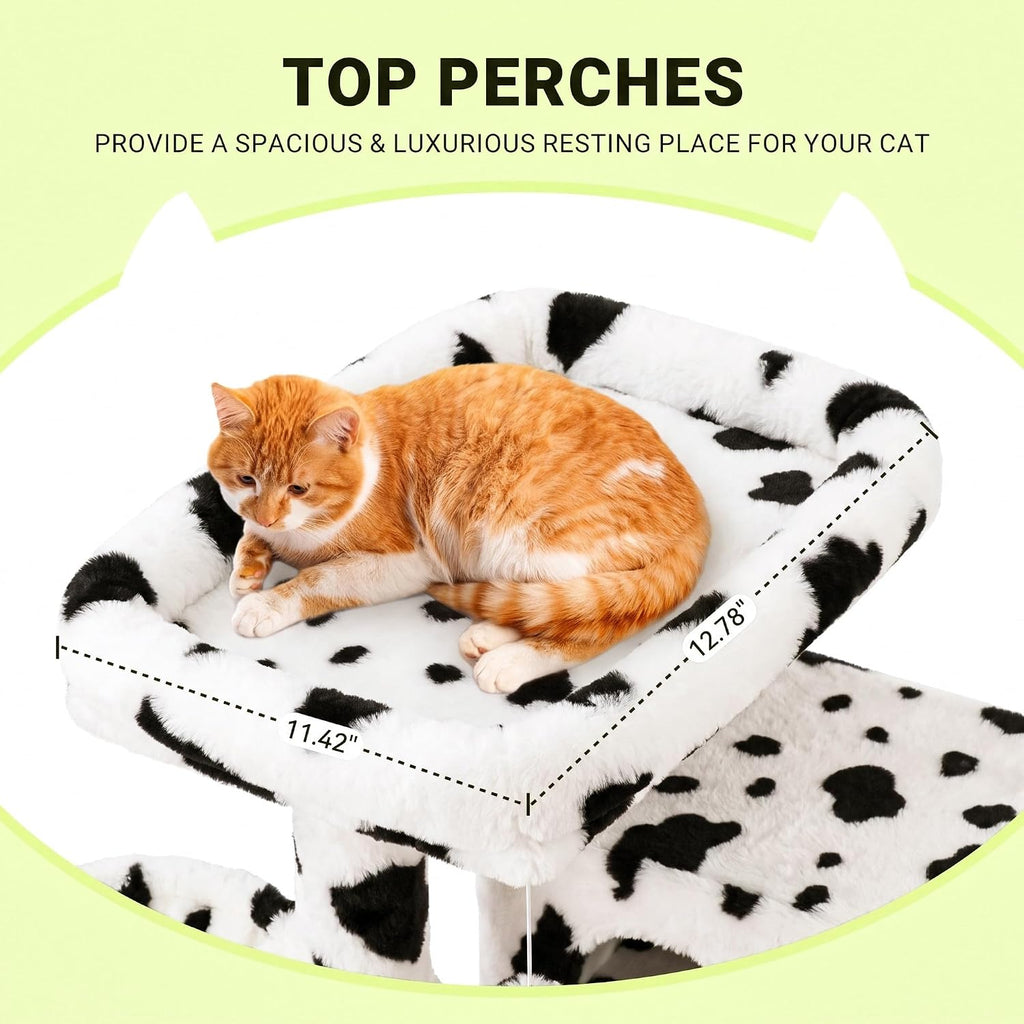 Allewie 64 Inches Multi-Level Cat Tree Tower for Indoor Cats, Cow Print