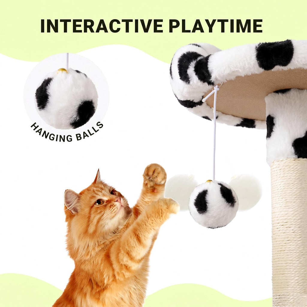 Allewie 64 Inches Multi-Level Cat Tree Tower for Indoor Cats, Cow Print