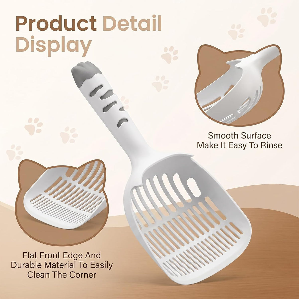 Lndip Cat Litter Scoop Plastic Kitty Poop Collector 3-Layer Mesh Design