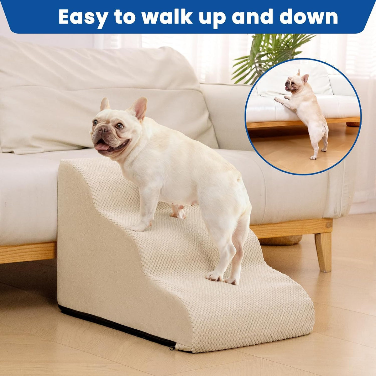 Dog Stairs for Small Dogs & Cats,3 Steps Non-Slip Pet Ramp for Couch,15.7"H