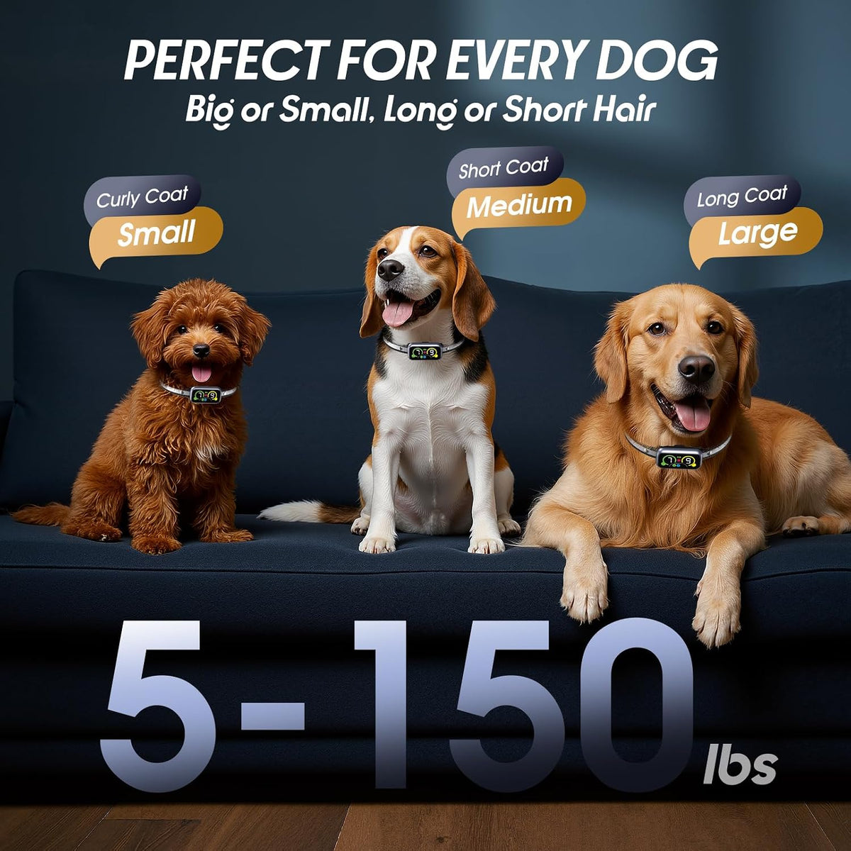 Smart Dog Bark Collar with Advanced Bark Detection, 4 Adjustable Training Modes, Beep, Vibration, USB-C Rechargeable Bar