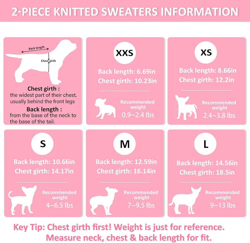 XXS Dog Sweater, 2 Pieces Turtleneck Knitted Chihuahua Sweater