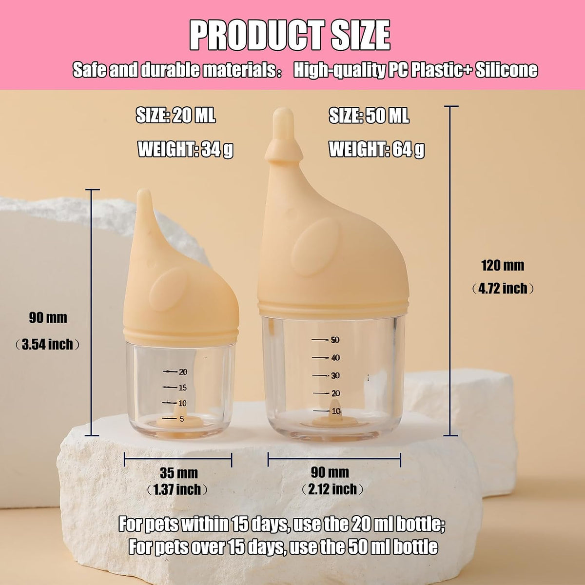 Kitten Bottle Feeding Kit for Nursing, Milk Bottles for Feeding Newborn Puppies,Anti-chocking Design with 3pcs Replaceab