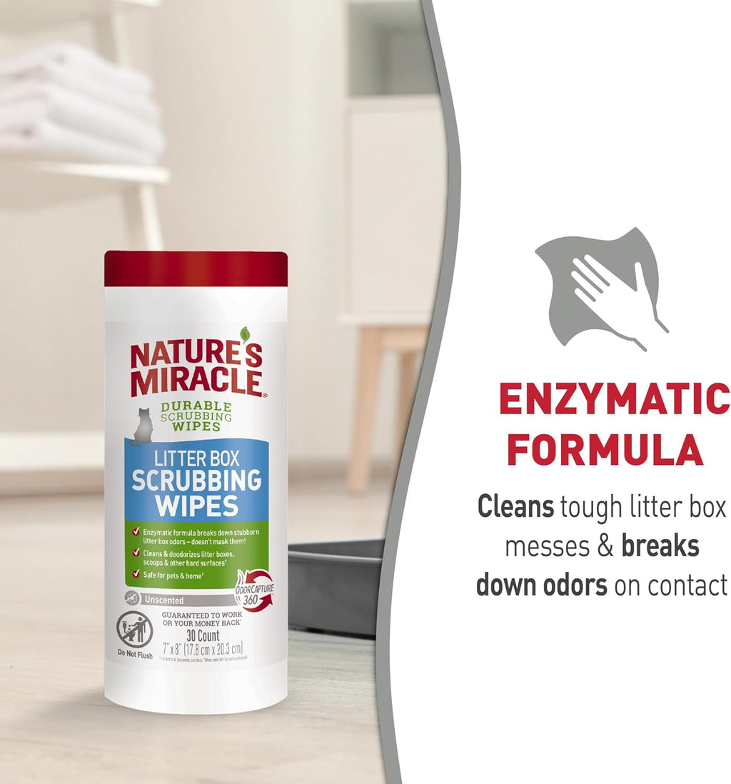 Nature's Miracle Cat Litter Box Scrubbing Wipes, Enzymatic Formula, 30 Ct