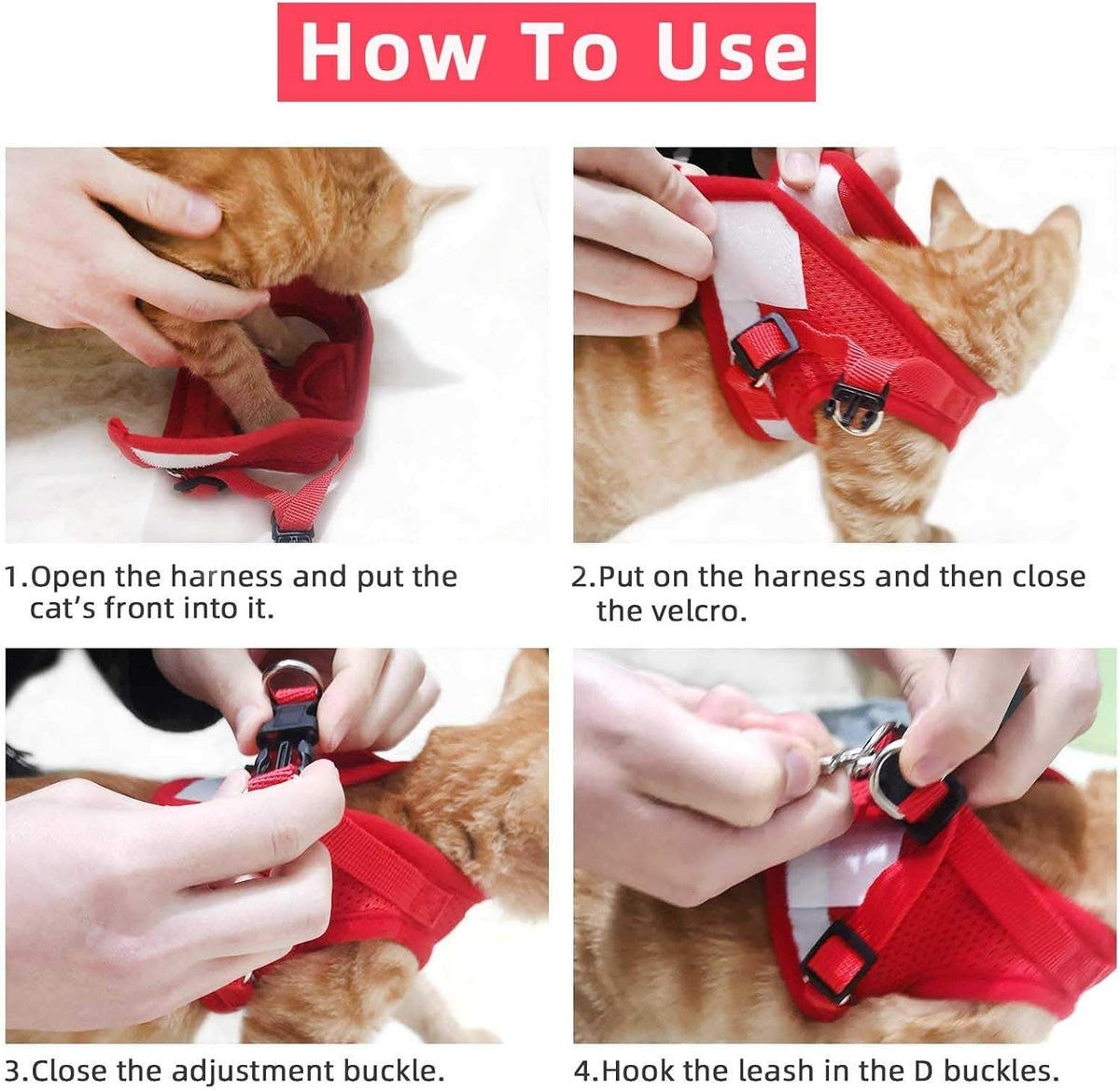 Cat Vest Harness and Leash Set, Escape Proof Kitten Harness Red XS