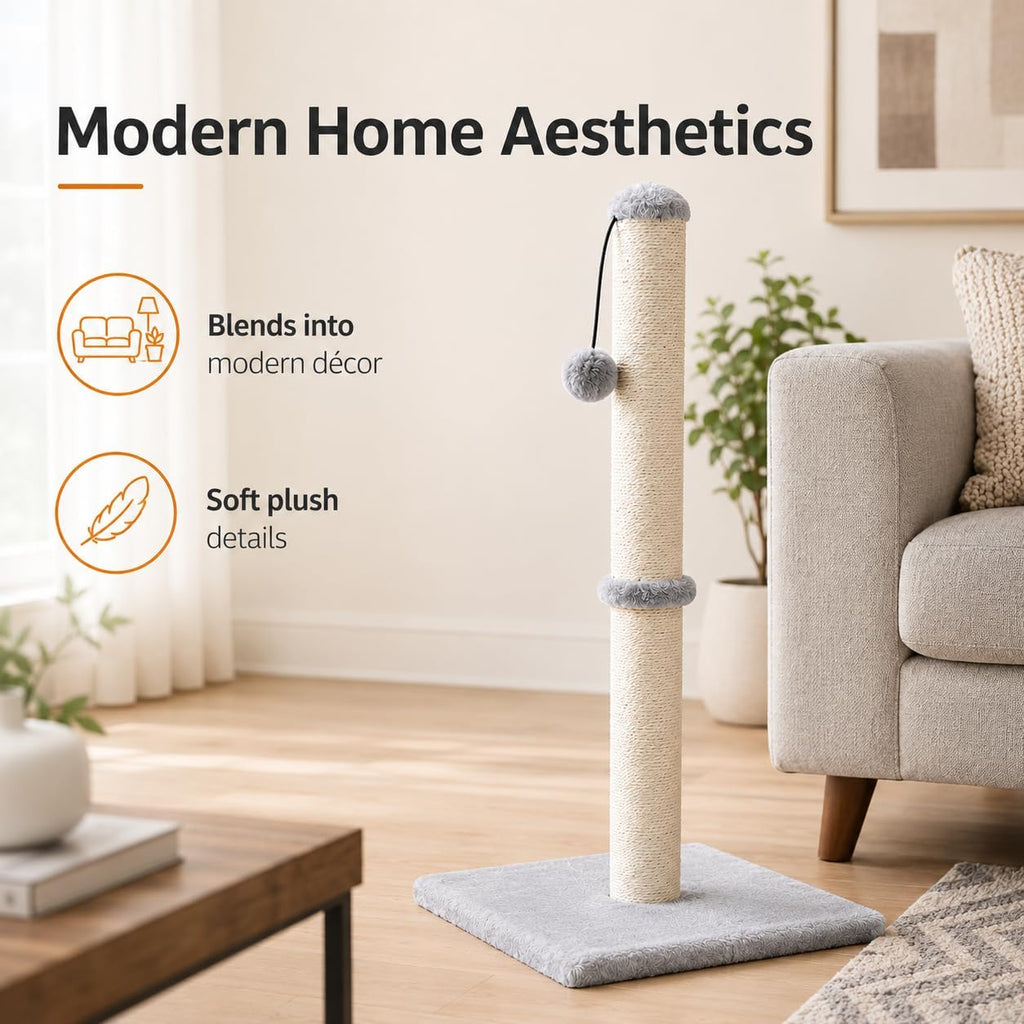 Dimaka 29" Tall Cat Scratching Post with Sisal Rope, Grey