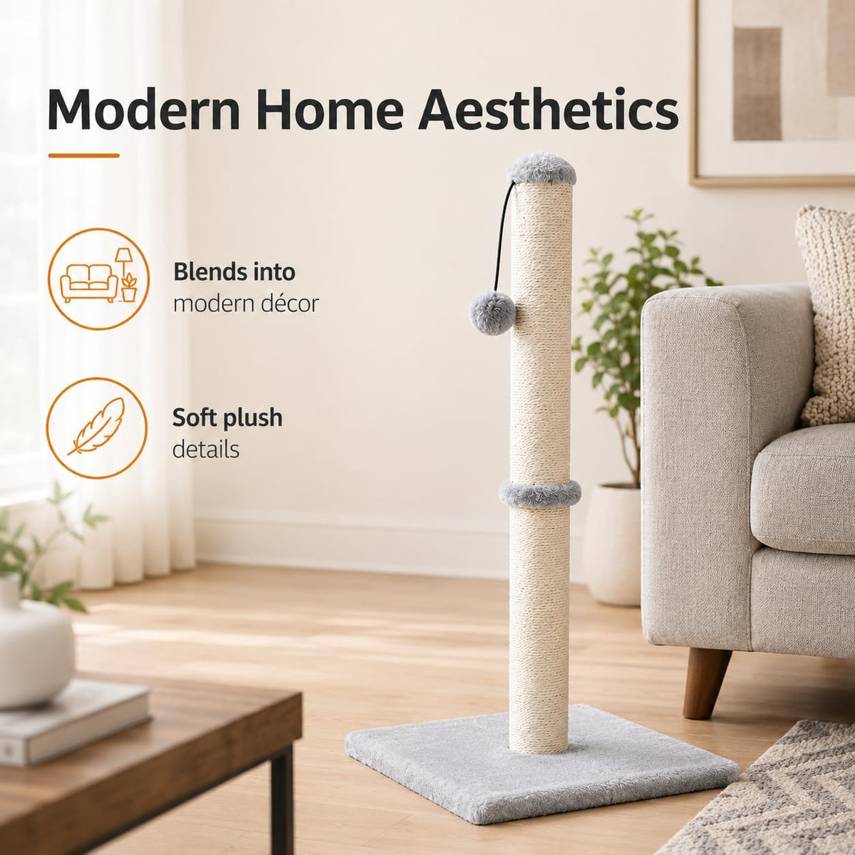 Dimaka 29" Tall Cat Scratching Post with Sisal Rope, Grey