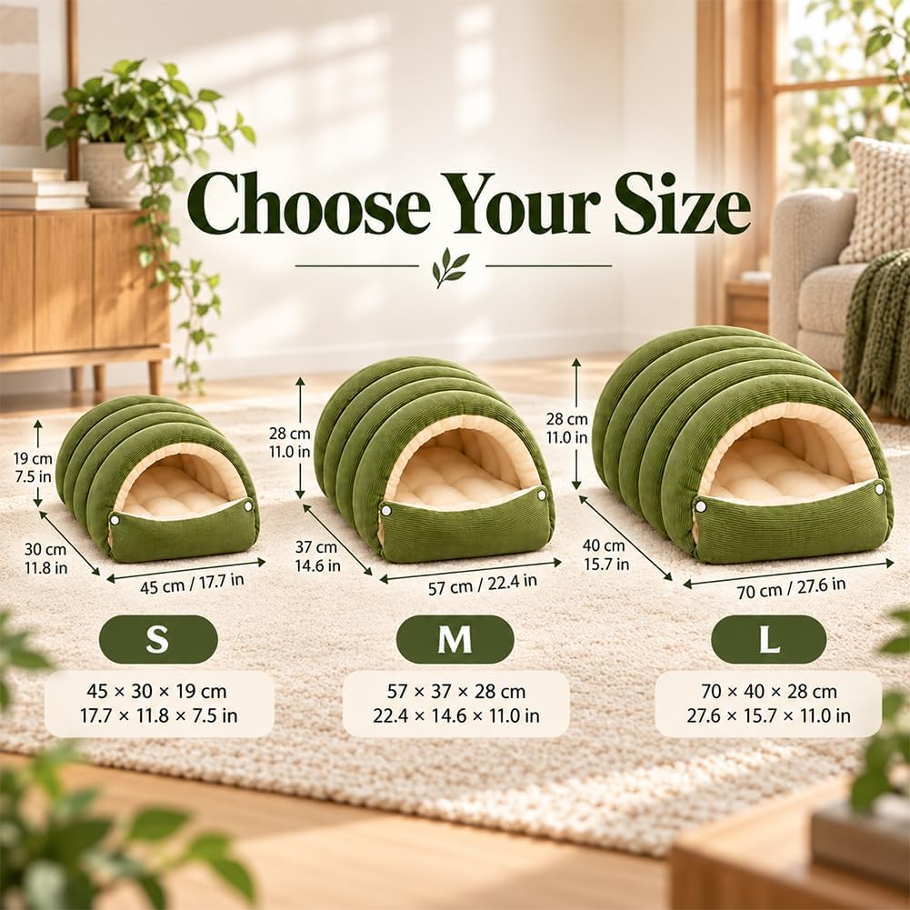 Upgrade Dog Cave Bed for Small Dogs and Cats, Covered Pet Bed with Plush Interior and Ribbed Exterior, Cozy Indoor Hidea