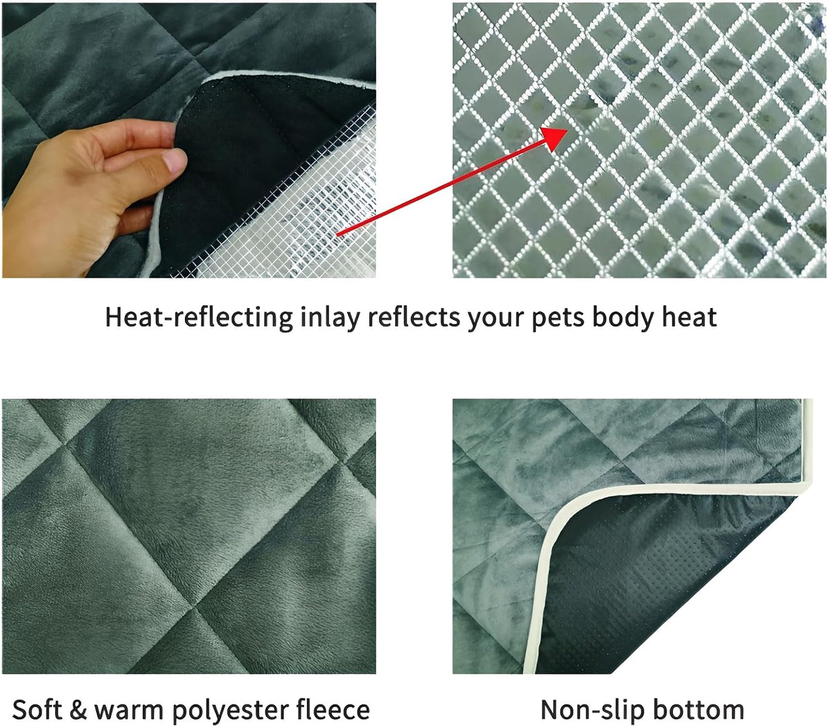 Self-Warming Pet Mat, Gray Anti-Slip Cat and Dog Bed, 16 * 20in