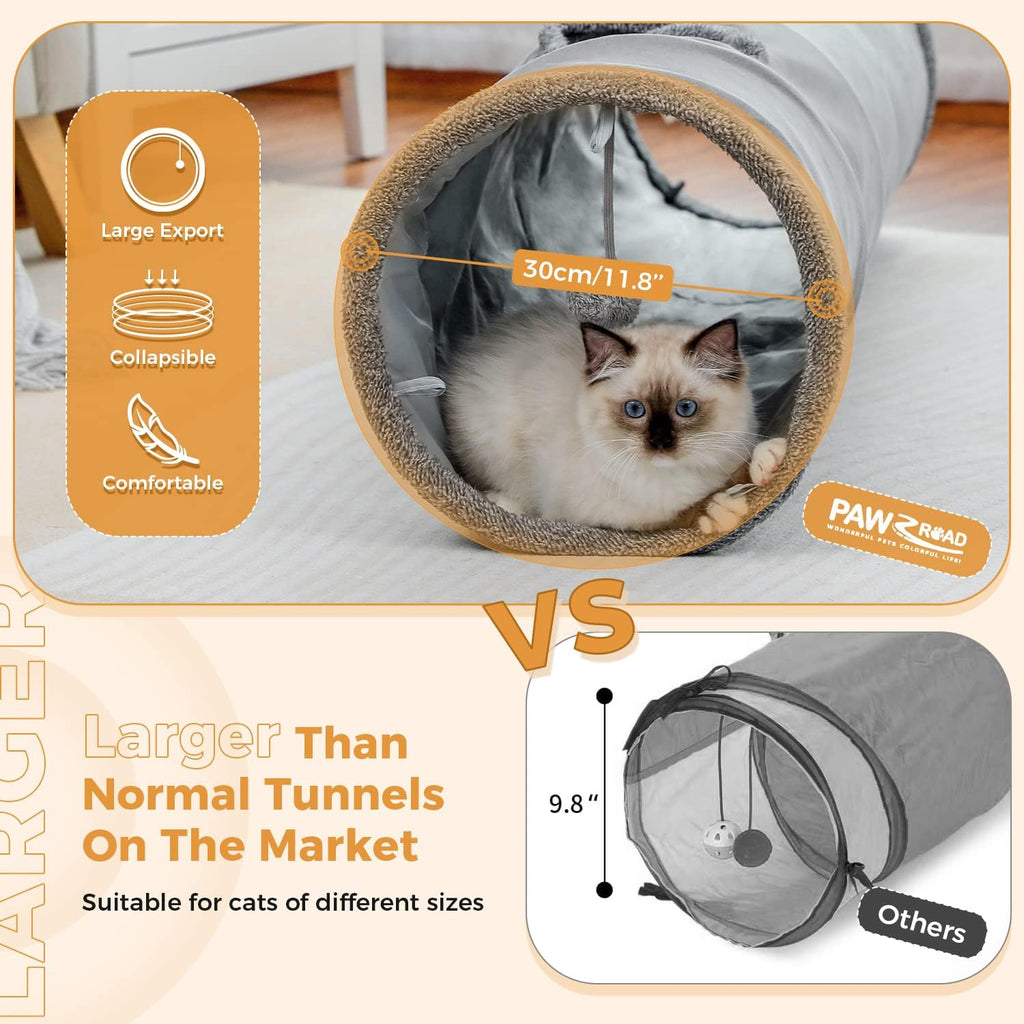 PAWZ Road Cat Tunnel 51 Inches Long Cat Toys Collapsible Tunnel 12”Diameter