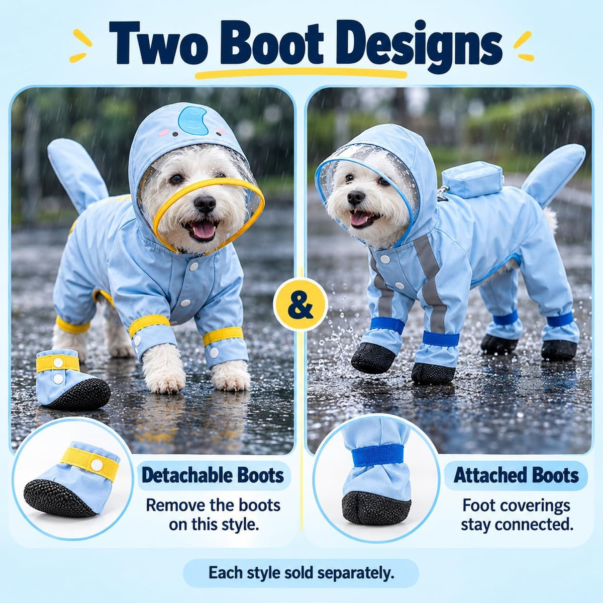 Dog Raincoat with Boots, Hooded Four-Leg Rain Suit for Small Dogs，A：Medium