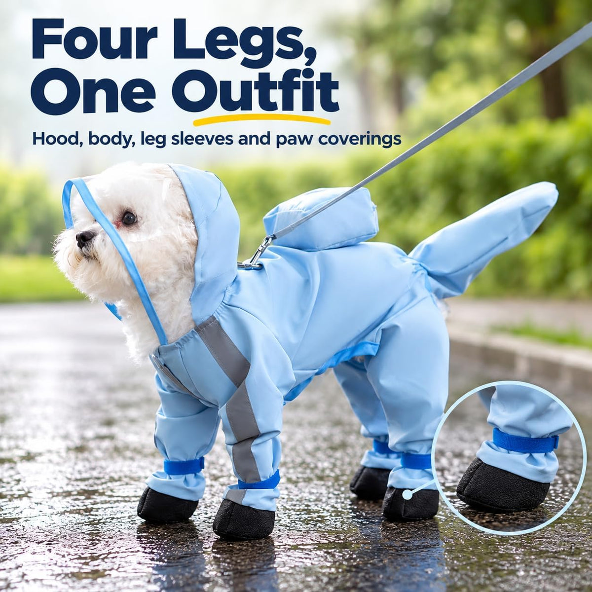 Dog Raincoat with Boots, Hooded Four-Leg Rain Suit for Small Dogs，A：Medium
