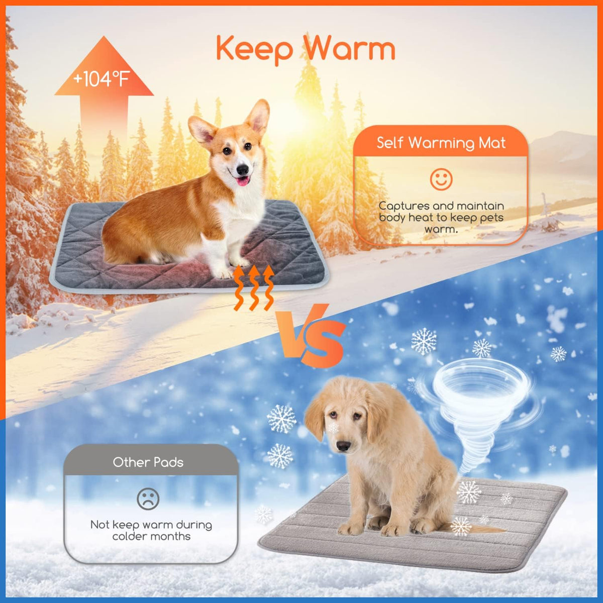 Nobleza Self Warming Pet Pad, Super Soft Plush Dog Crate Pad for Travel or Home, Washable Anti-Slip Kennel Mat for Large