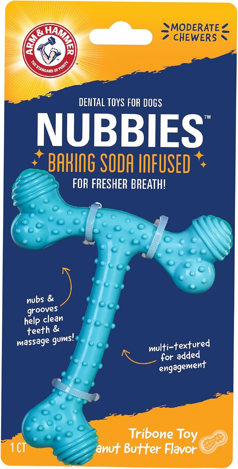 Arm & Hammer Nubbies - Dog Dental Toy, TriBone Chew, Peanut Butter Flavor
