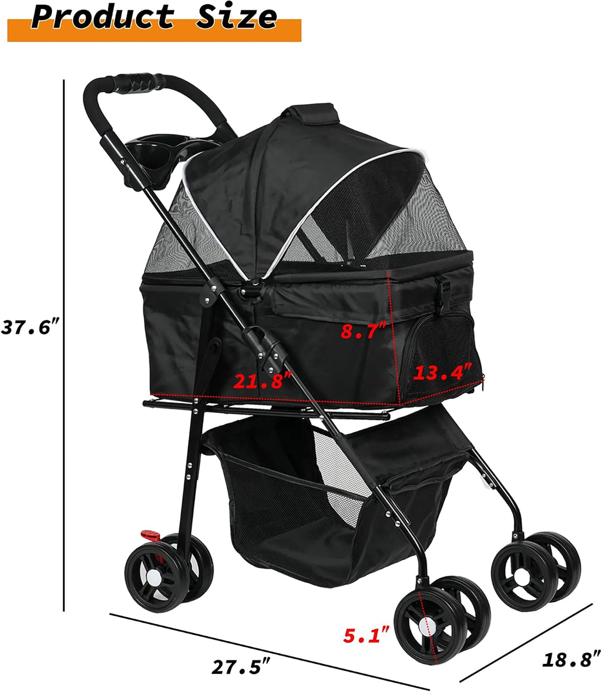 3-in-1 Pet Stroller, Carrier & Car Seat for Dogs & Cats