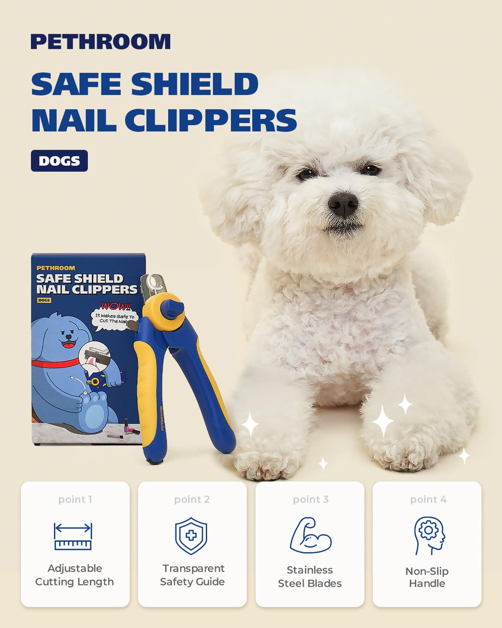 PETHROOM Professional Dog Nail Clipper with Safety Guard, Avoid Overcutting