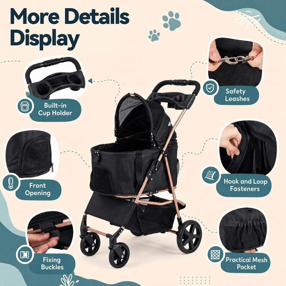 GIANTEX Dog Stroller for Small Dogs & Cats with Detachable Carrier (Black)