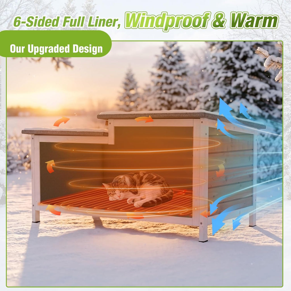 Large Heated Outdoor Cat House Insulated Weatherproof for 2-4 Cat