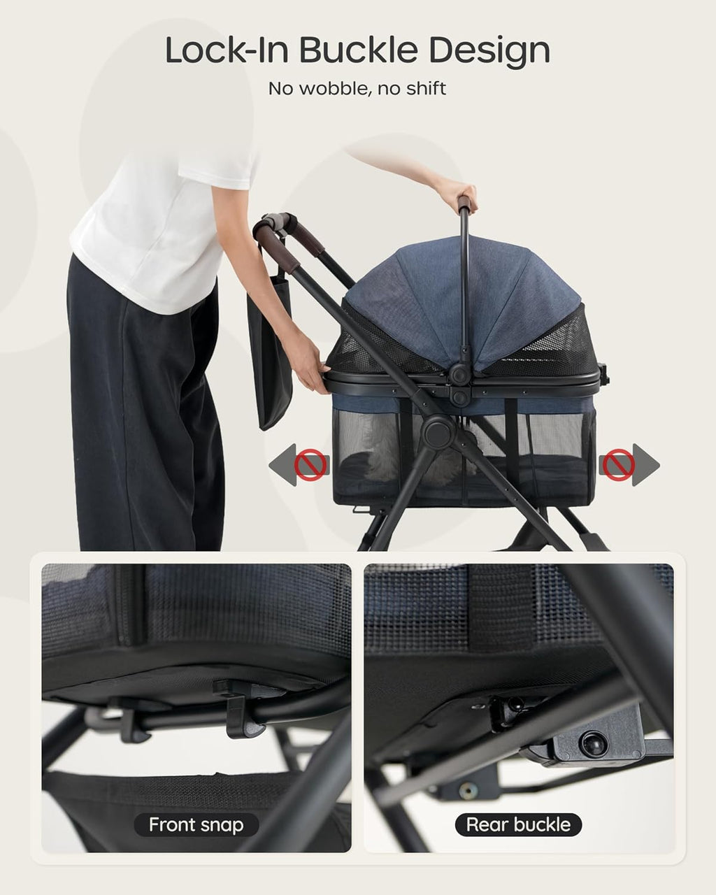 Pet Stroller for Small Dogs & Cats, Foldable with Detachable Carrier