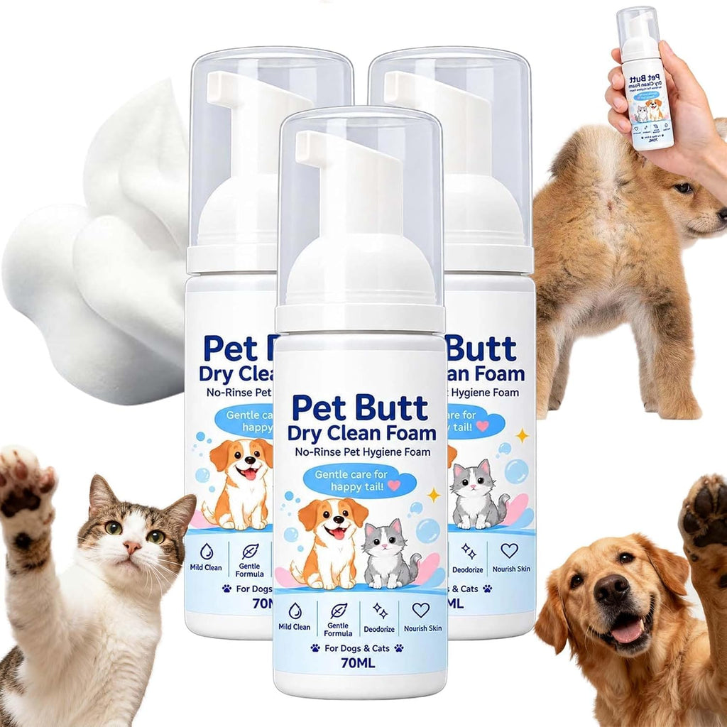 Pet Butt Dry Clean Foam for Dogs & Cats, Gentle Care & Cleansing