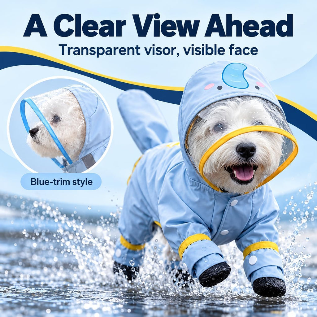 Dog Raincoat with Boots, Hooded Four-Leg Rain Suit for Small Dogs，A：Medium