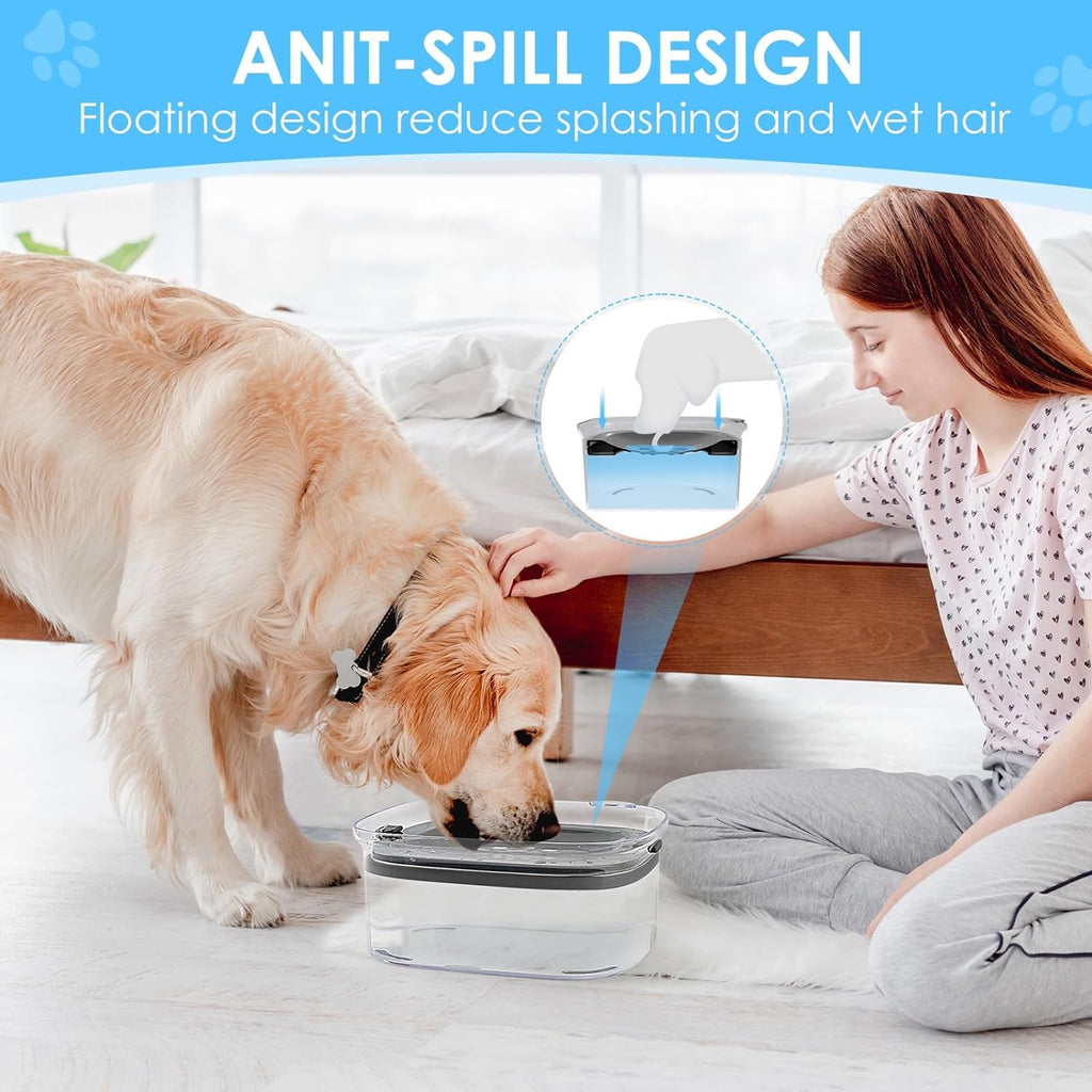 3L No Spill Dog Water Bowl with Slow Drinking Disk(Gray)