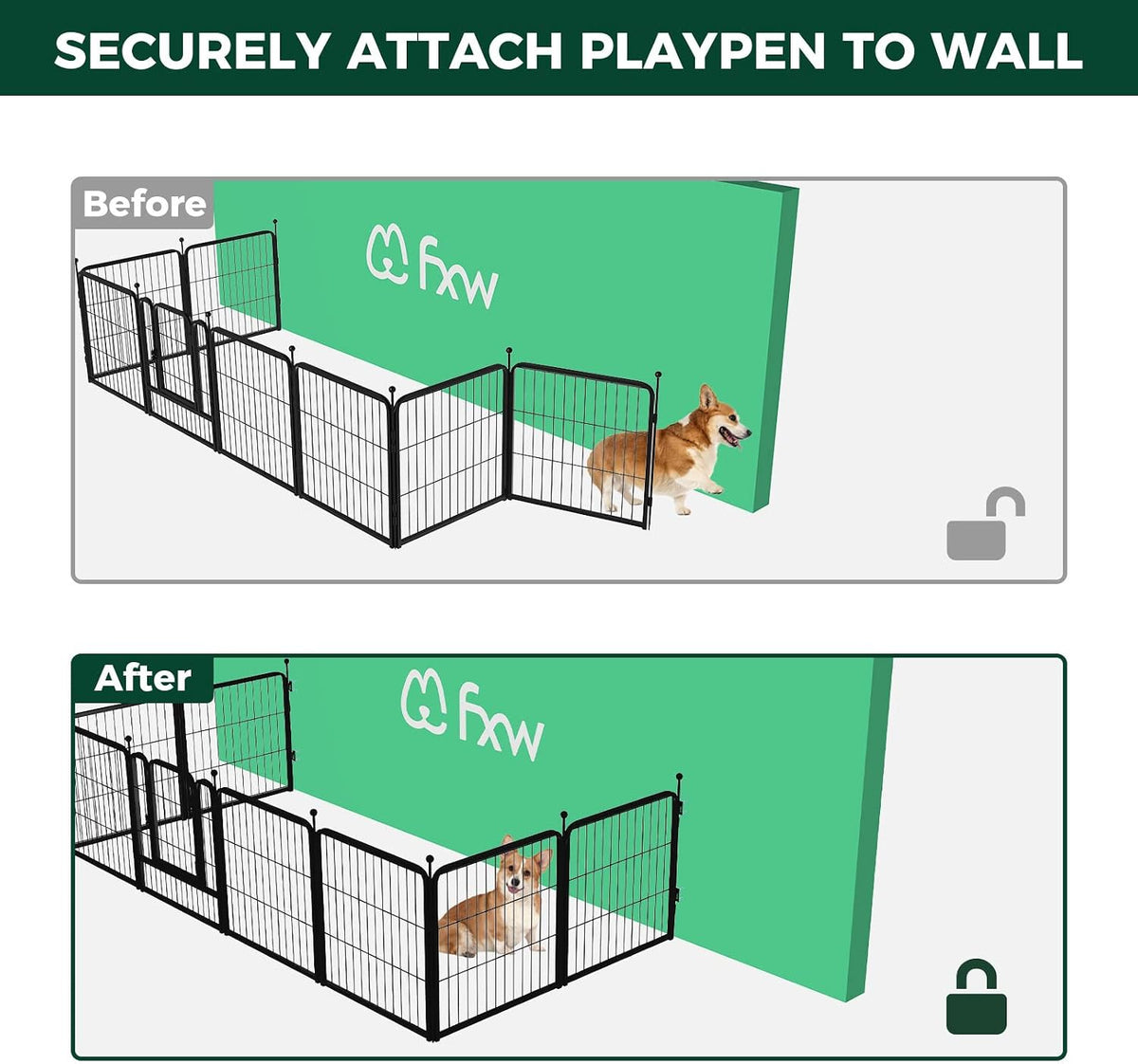 FXW Fence-to-Wall Anchors, Dog Playpen Accessories, 4 Pack, Patented