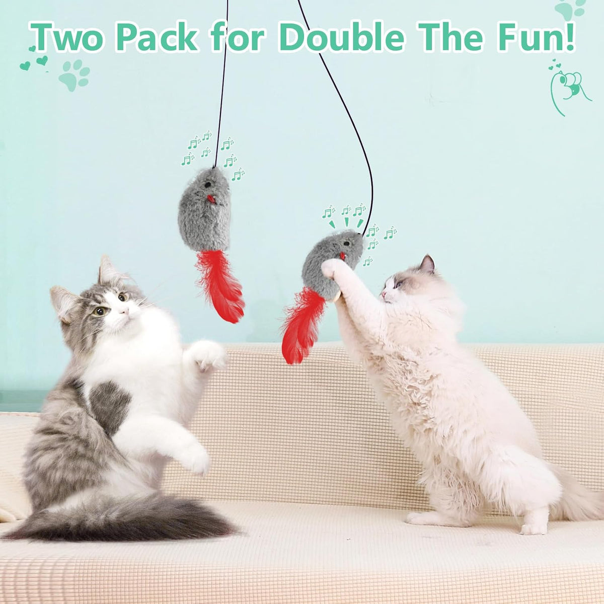 FYNIGO Self Play Cat Toys,2 Pack Door Hanging Cat Mouse Toy with Squeaky Sound,No Batteries Required,Interactive Cat Enr