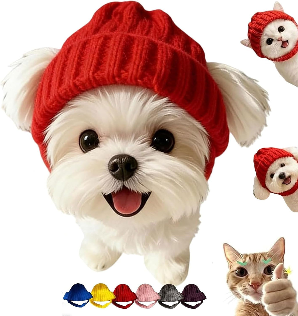 Dog Beanie Hat with Ear Holes, Dog Winter Hats for Small Dogs, Cozy Soft Knitted Hat Pet Cap for Halloween Christmas Cos